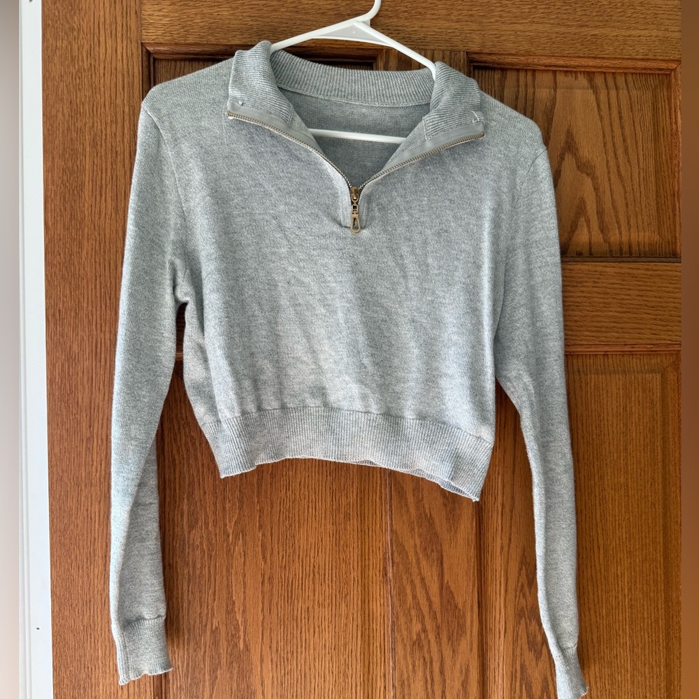 SHEIN Light Gray Knit Quarter Zip Sweater